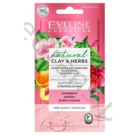 EVELINE COSMETICS - NATURAL CLAY&HERBS Moisturising and Illuminating Biomask with Pink Clay, 8ml