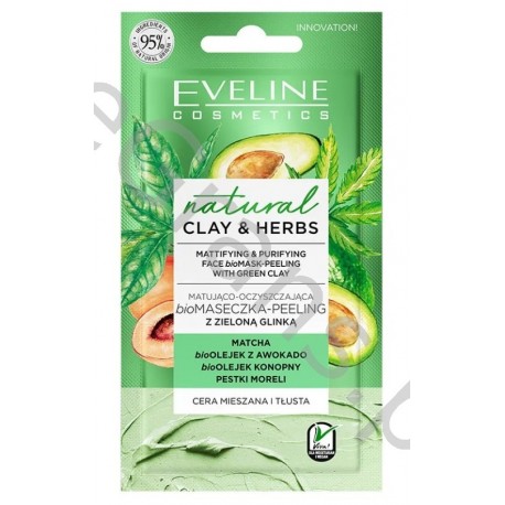 EVELINE COSMETICS - NATURAL CLAY&HERBS Mattifying and Cleansing Biomask-Peeling with Green Clay, 8ml