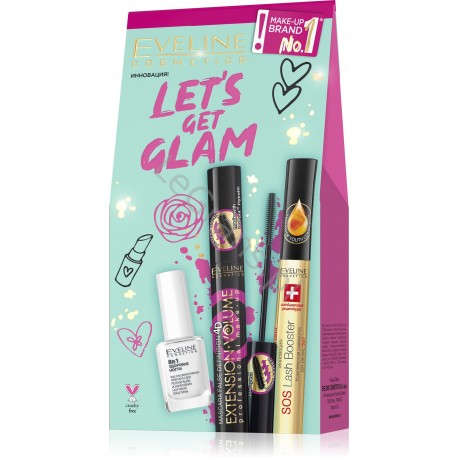 EVELINE LET'S GET GLAM Zestaw świateczny: mascara + nail conditioner 8in1 + lash serum