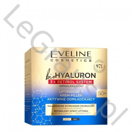 EVELINE COSMETICS - BIOHYALURON 3XRETINOL SYSTEM Lifting active rejuvenating cream-filler 50+, 50ml