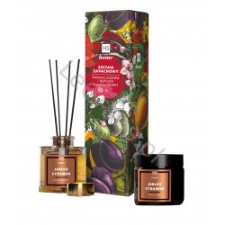 Set includes: fragrance diffuser with sticks and scented candle
