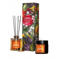Set includes: fragrance diffuser with sticks and scented candle